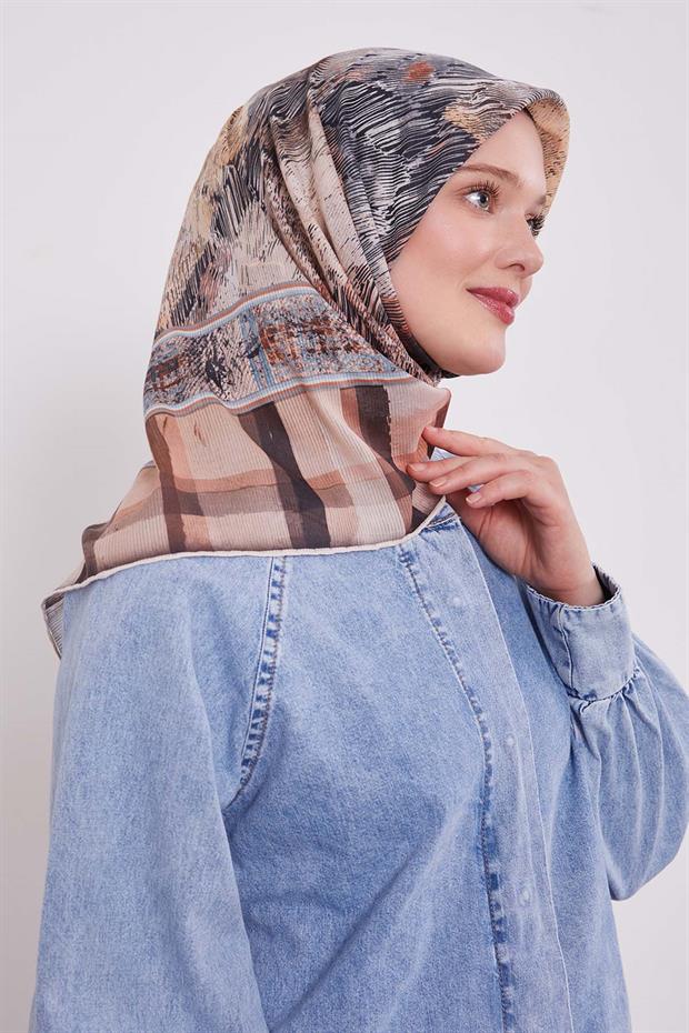 Gül Kurusu Ekose Pamuk Eşarp