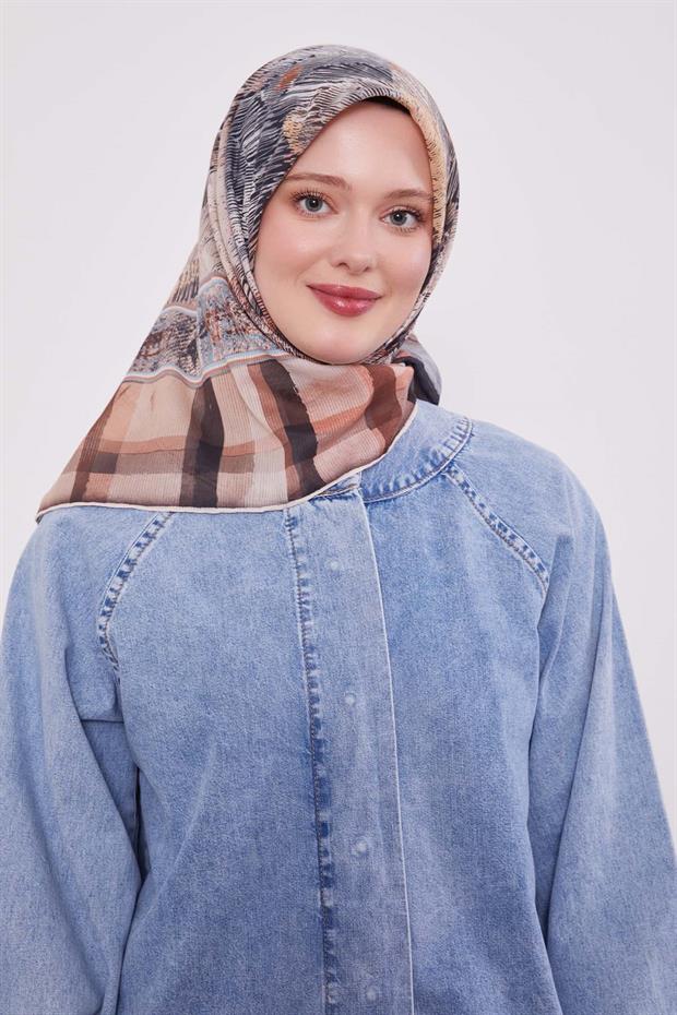 Gül Kurusu Ekose Pamuk Eşarp