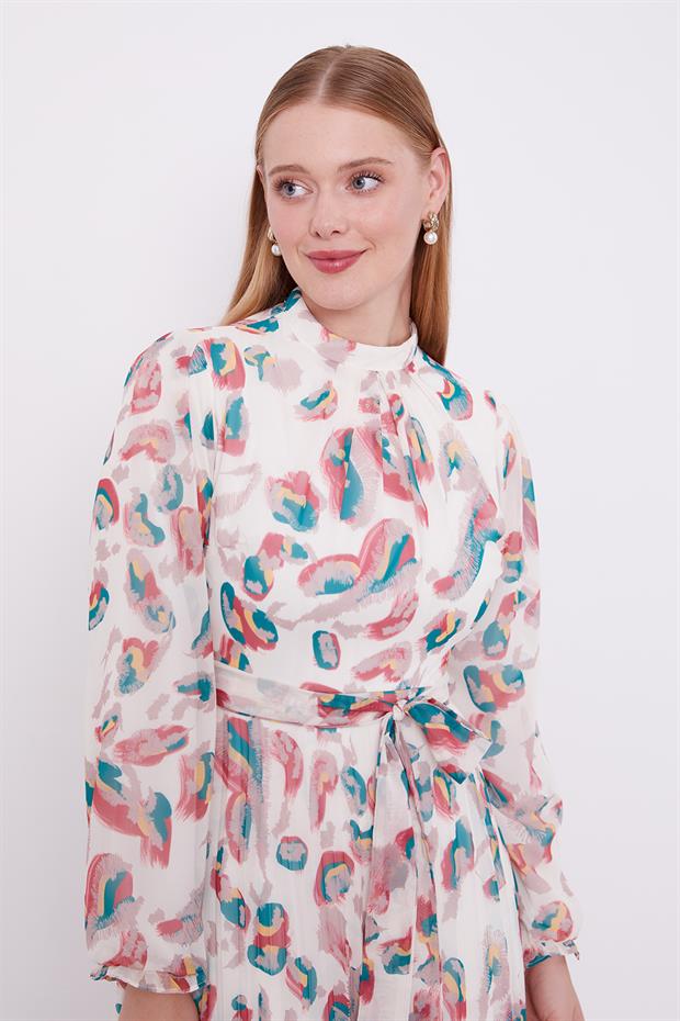 Gül Kurusu Fırfır Kol Detaylı Elbise