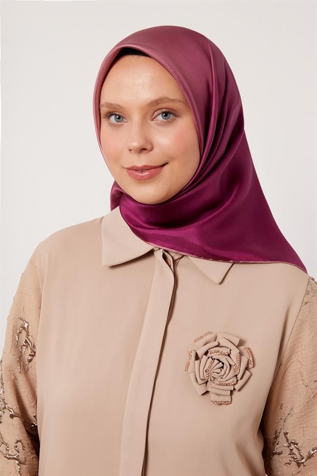 Gül Kurusu Geçişli Twill İpek Eşarp