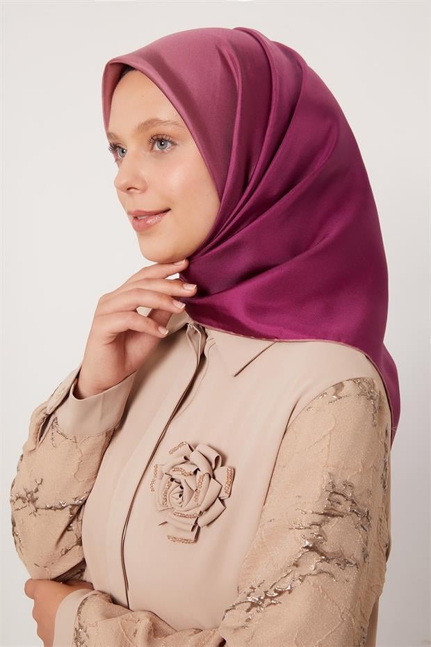 Gül Kurusu Geçişli Twill İpek Eşarp