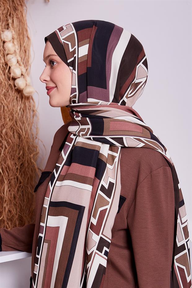 Gül Kurusu Geometrik Desen Royal Şal