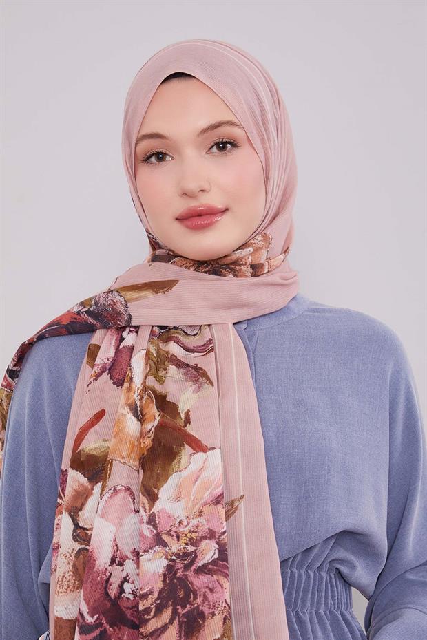 Gül Kurusu Gül Desen Pamuk Şal