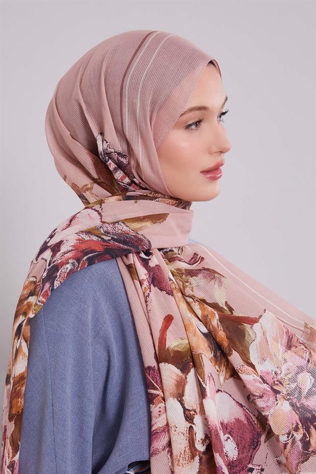 Gül Kurusu Gül Desen Pamuk Şal