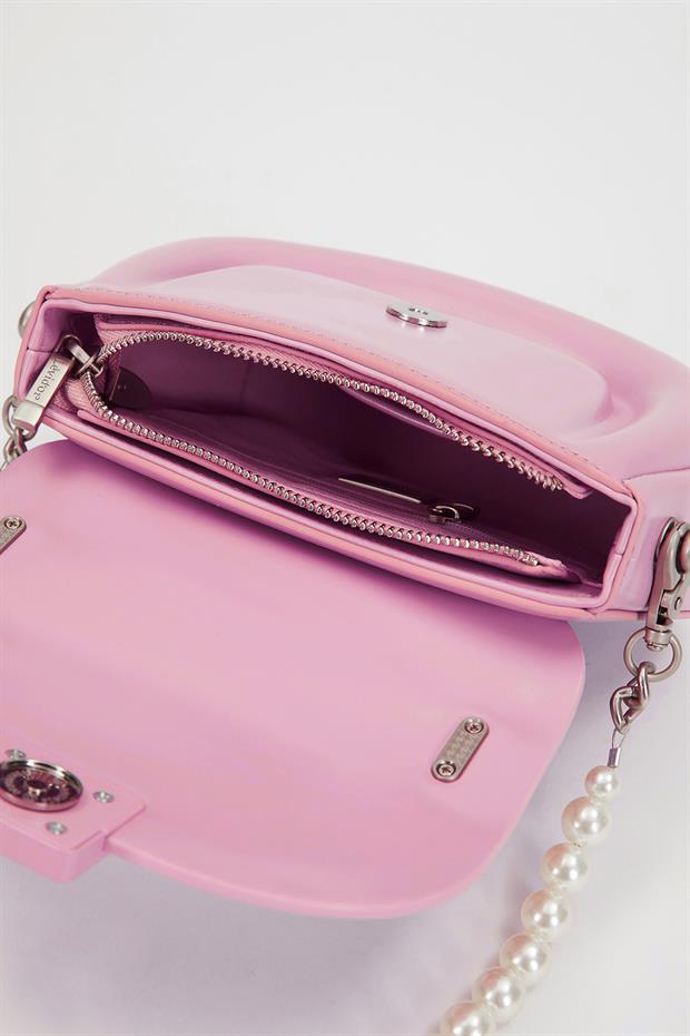 Gül Kurusu Kalp Akseuarlı El Çantası