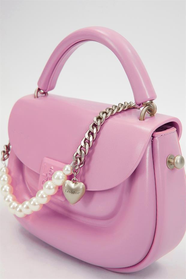 Gül Kurusu Kalp Akseuarlı El Çantası