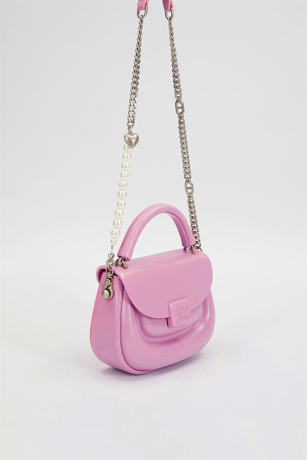 Gül Kurusu Kalp Akseuarlı El Çantası