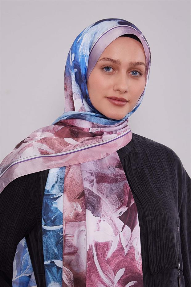 Gül Kurusu Karışık Yaprak Desen Hint İpeği Şal