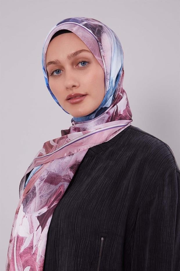 Gül Kurusu Karışık Yaprak Desen Hint İpeği Şal