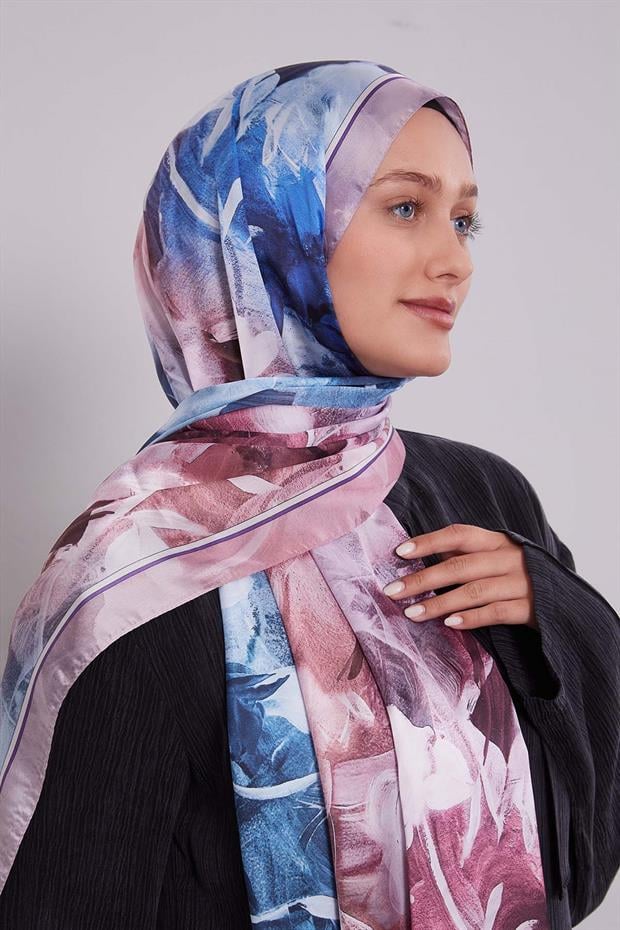 Gül Kurusu Karışık Yaprak Desen Hint İpeği Şal