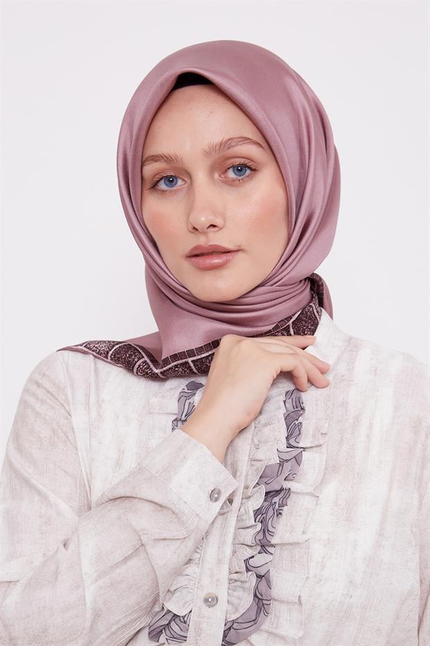 Gül Kurusu Kenar Leopar Twill İpek Eşarp