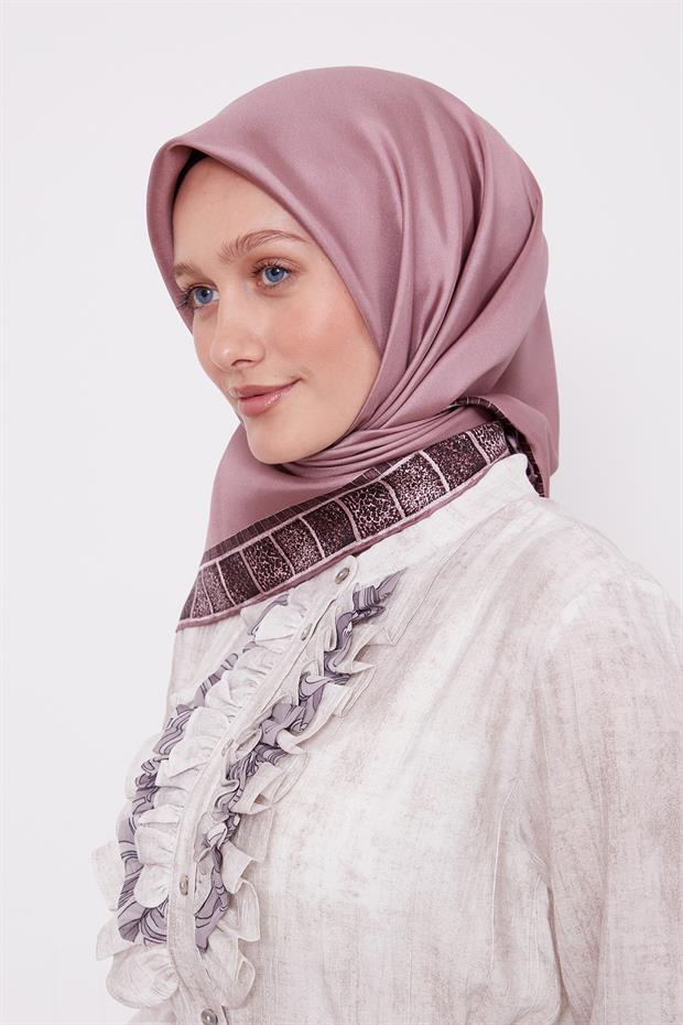 Gül Kurusu Kenar Leopar Twill İpek Eşarp