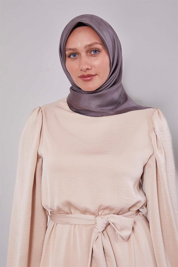 Gül Kurusu Kenar Şeritli Monogram İpek Eşarp