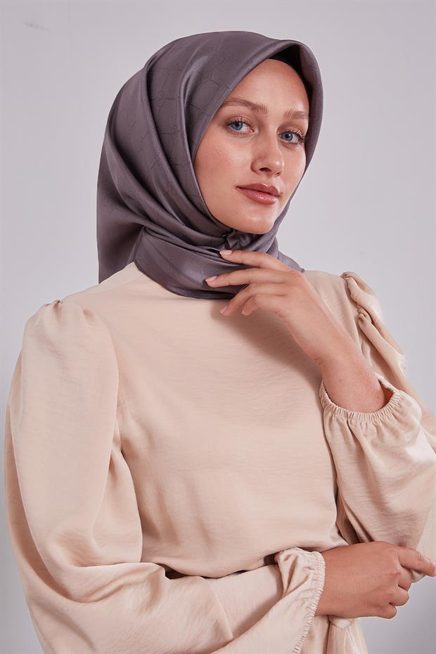 Gül Kurusu Kenar Şeritli Monogram İpek Eşarp