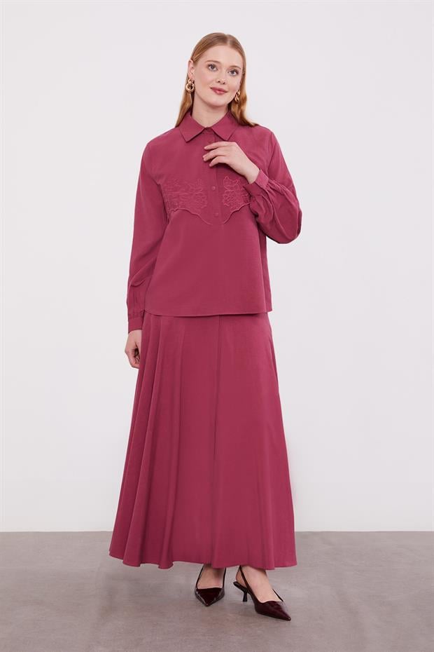 Gül Kurusu Nakış Detaylı Cupra Etek Takım