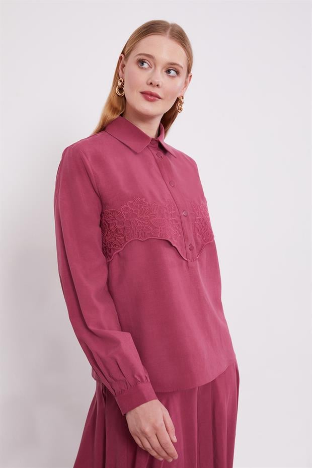 Gül Kurusu Nakış Detaylı Cupra Etek Takım