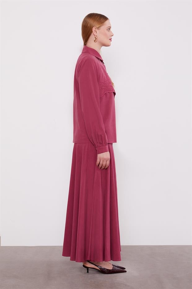 Gül Kurusu Nakış Detaylı Cupra Etek Takım