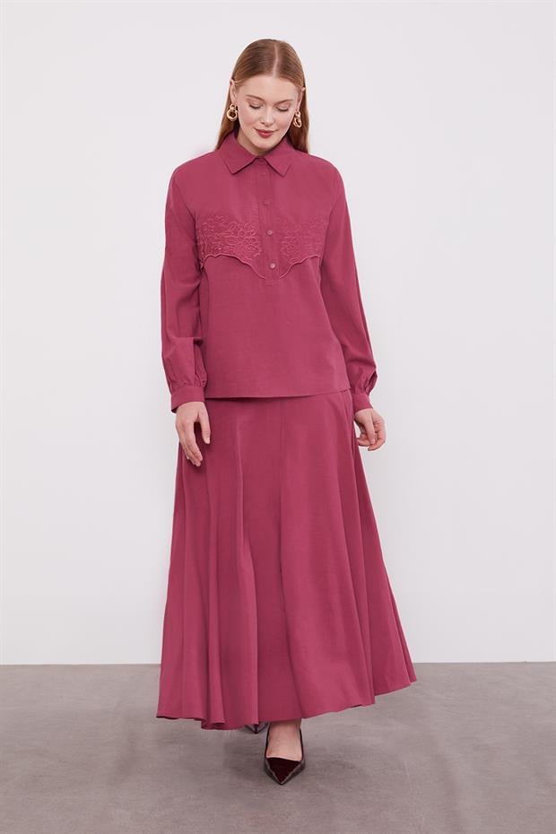 Gül Kurusu Nakış Detaylı Cupra Etek Takım