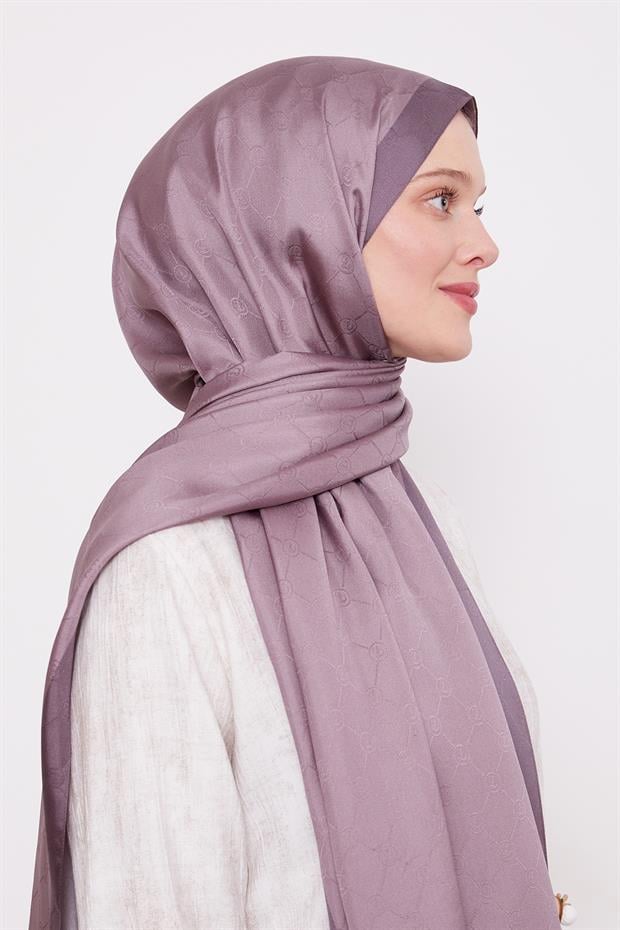 Gül Kurusu Petek Desen Monogram İpek Şal