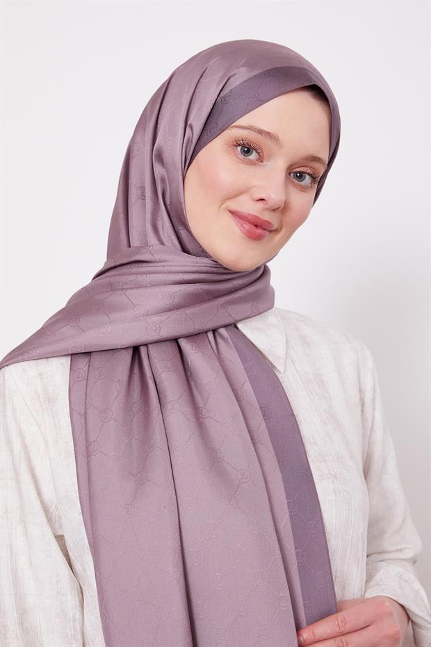 Gül Kurusu Petek Desen Monogram İpek Şal