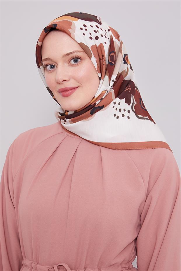 Gül Kurusu Soyut Çiçek Desen Aura Eşarp