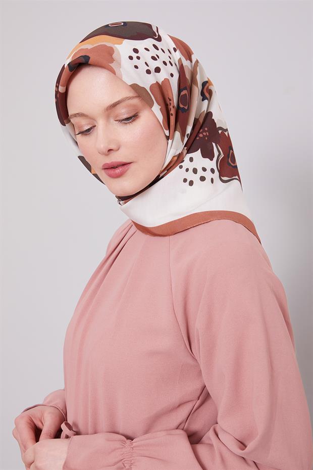 Gül Kurusu Soyut Çiçek Desen Aura Eşarp