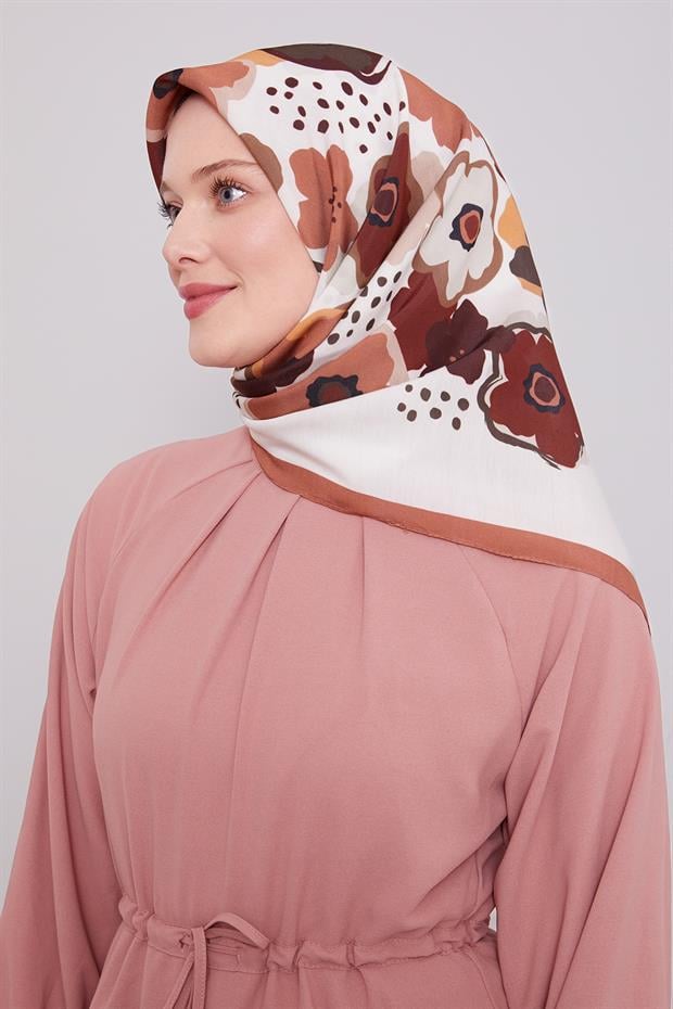 Gül Kurusu Soyut Çiçek Desen Aura Eşarp