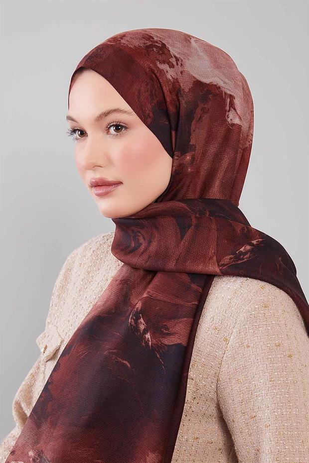 Gül Kurusu Soyut Desen Yün İpek Şal
