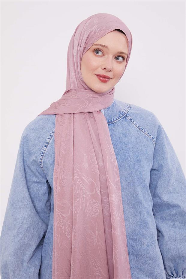 Gül Kurusu Soyut Lale Desen Jakar Capri Şal