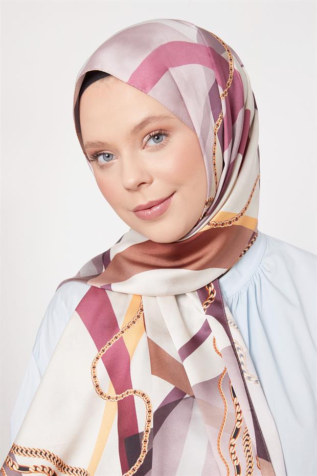 Gül Kurusu Dalga Zincir Desen Twill Şal