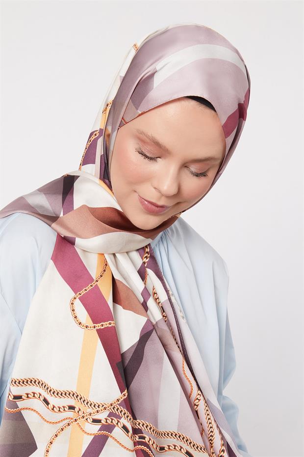 Gül Kurusu Dalga Zincir Desen Twill Şal