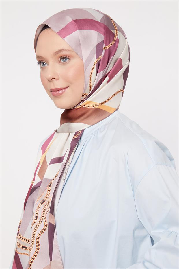 Gül Kurusu Dalga Zincir Desen Twill Şal