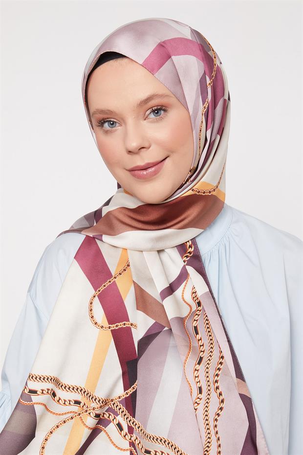 Gül Kurusu Dalga Zincir Desen Twill Şal