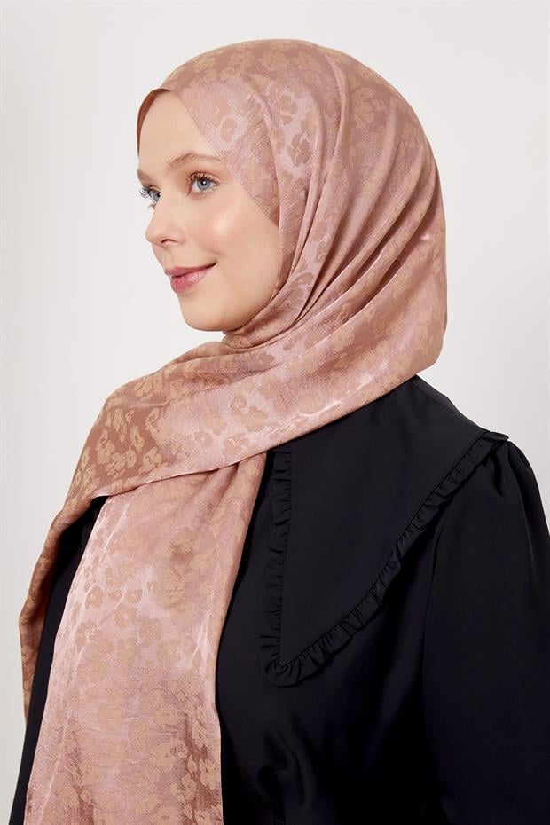 Gül Leopar Desen İtalyan Jakar Şal