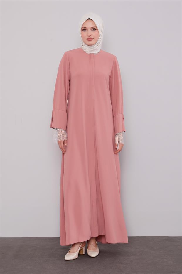 Gül File Detay Fermuarlı Ferace