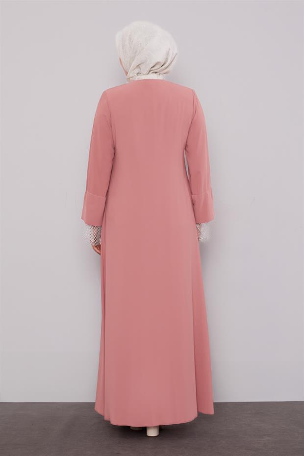 Gül File Detay Fermuarlı Ferace