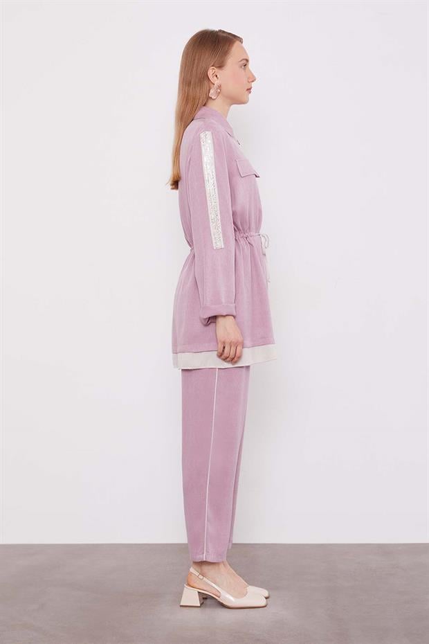 Gül Taşlı Şerit Detaylı İkili Takım