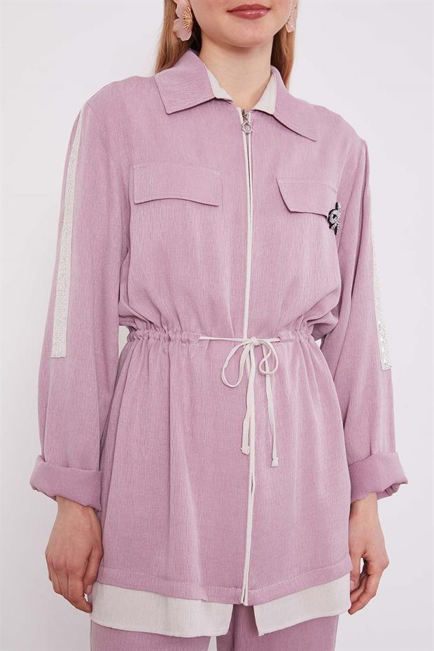 Gül Taşlı Şerit Detaylı İkili Takım