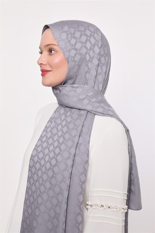 Gümüş Kare Geçişli Desen Blue Jakar Şal