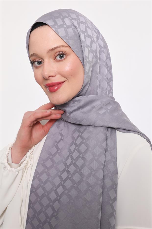 Gümüş Kare Geçişli Desen Blue Jakar Şal