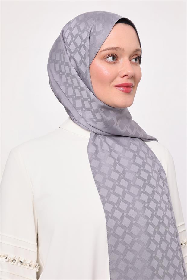 Gümüş Kare Geçişli Desen Blue Jakar Şal