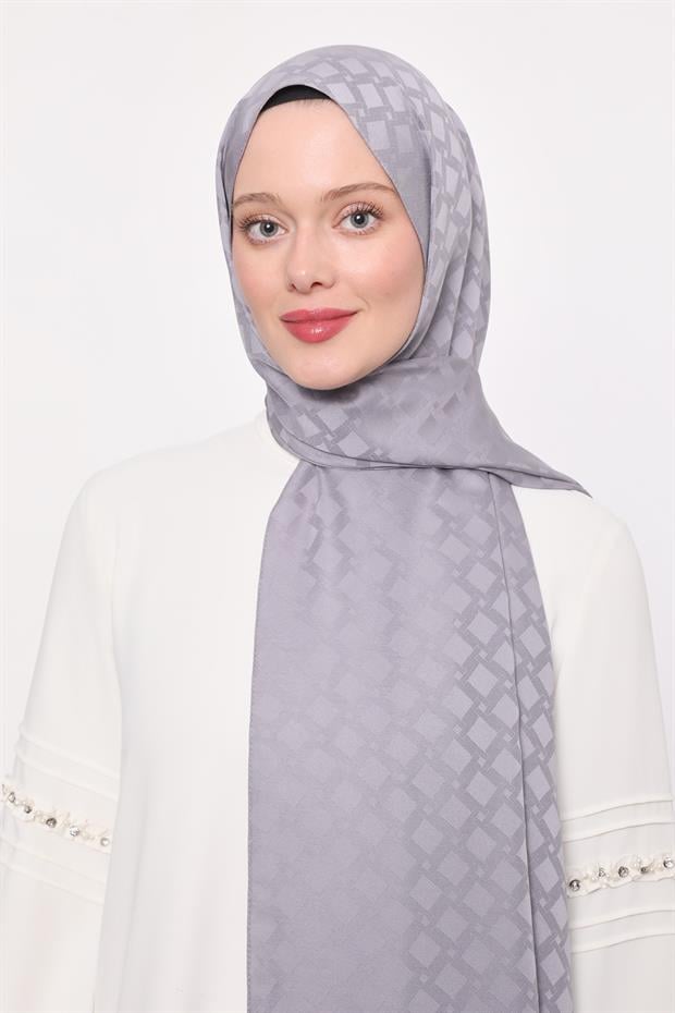Gümüş Kare Geçişli Desen Blue Jakar Şal