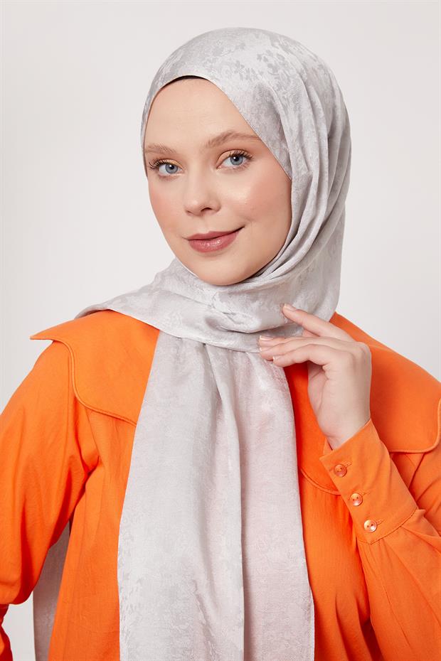 Gümüş Çiçek Desen İtalyan Jakar Şal