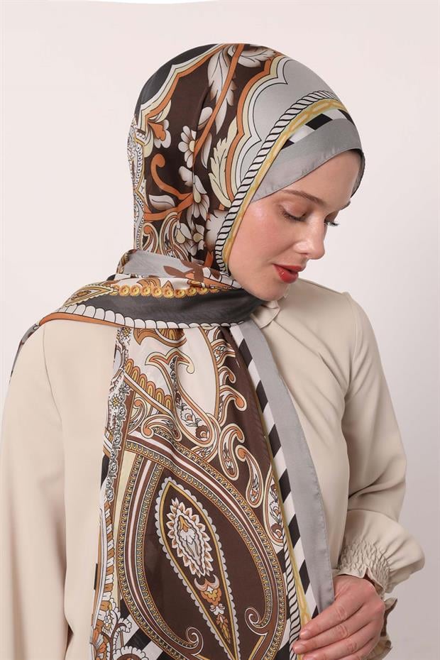 Gümüş Çizgili Hint İpeği Şal