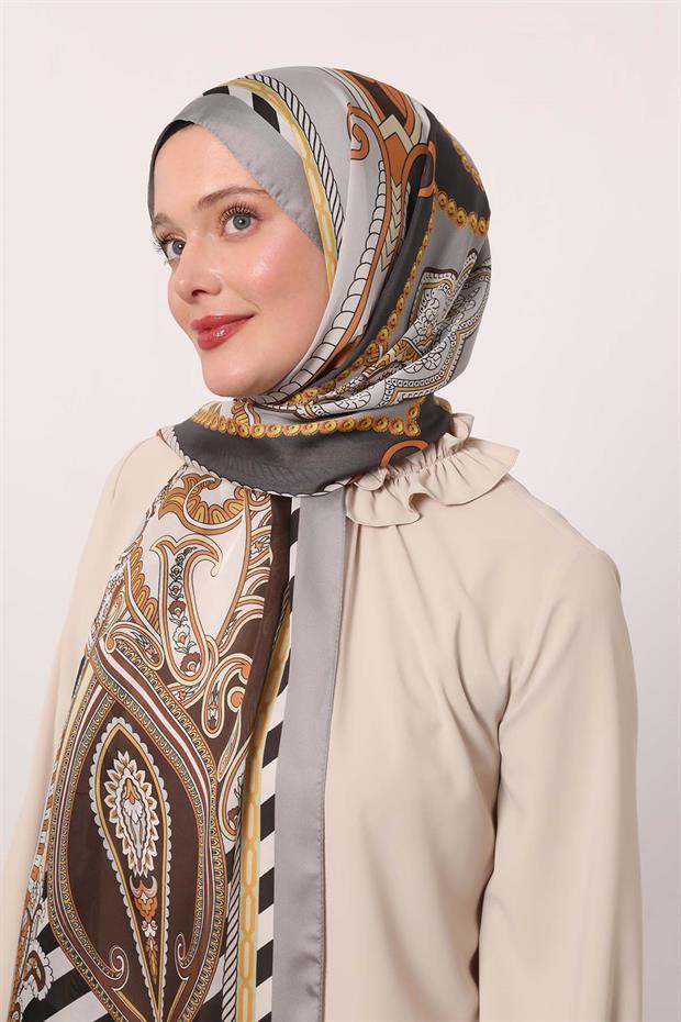 Gümüş Çizgili Hint İpeği Şal