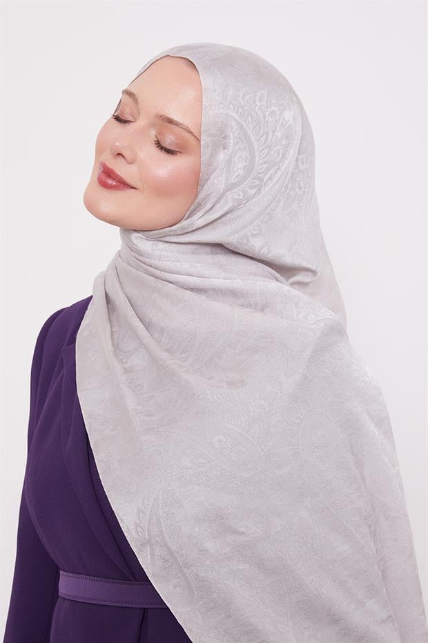 Gümüş Etnik Desen İtalyan Jakar Şal