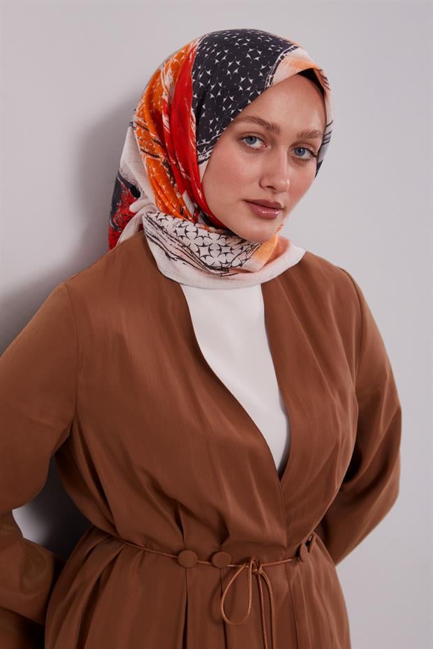 Gümüş Etnik Desen Pamuk Eşarp