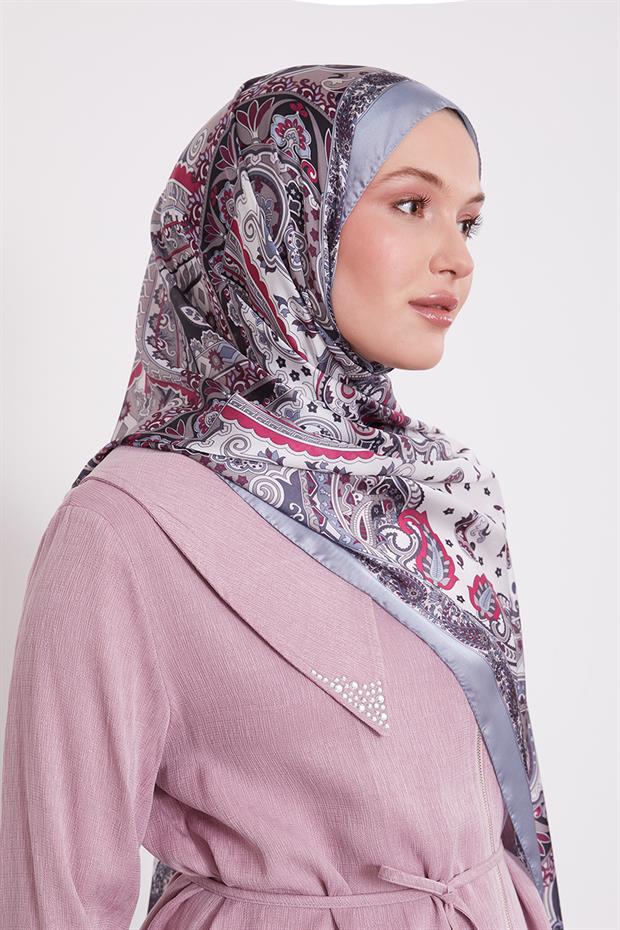 Gümüş Karışık Desenal Hint İpeği Şal