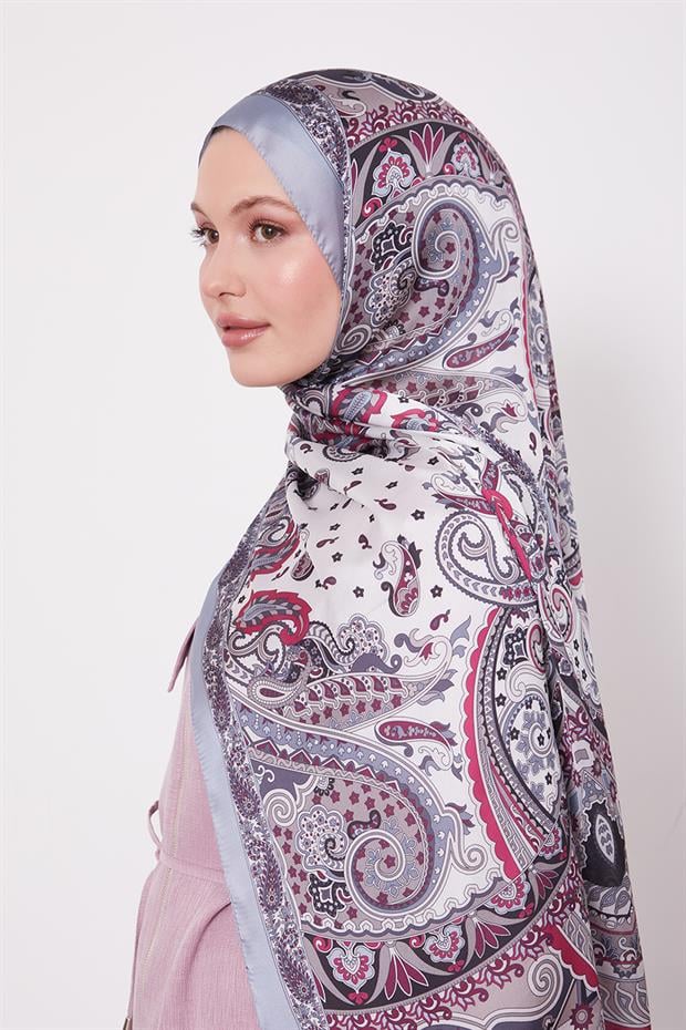 Gümüş Karışık Desenal Hint İpeği Şal