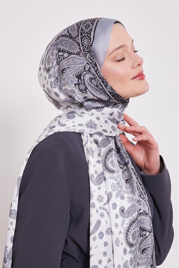 Gümüş Karma Çiçek Hint İpeği Şal